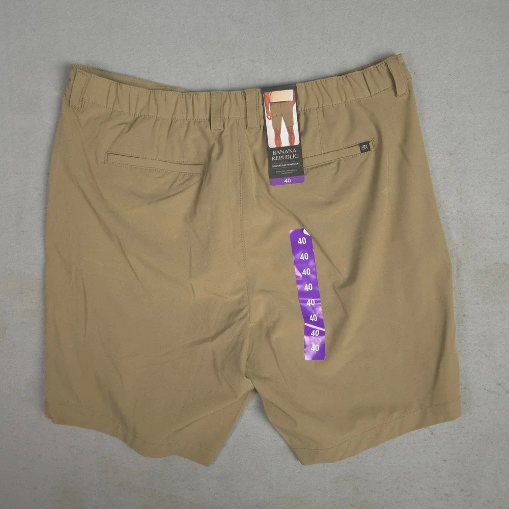 New Banana Republic Mens Comfort Flat Front Shorts Elmwood Tan Stretch 40